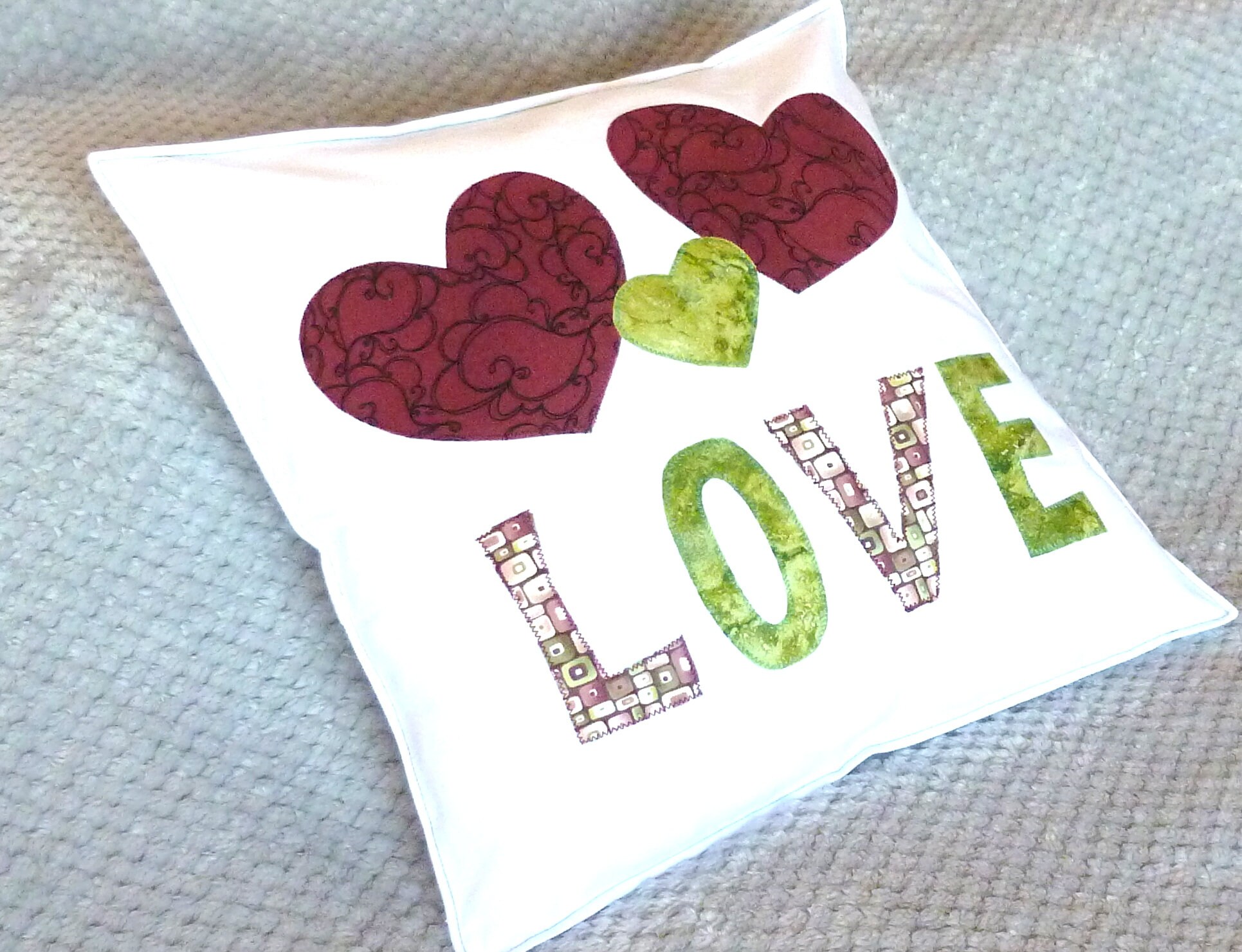 Coussin de Cœur d'amour, Coussin d'application en Coton Blanc, Fait à La Main, Cœur, Oreiller Dos d'