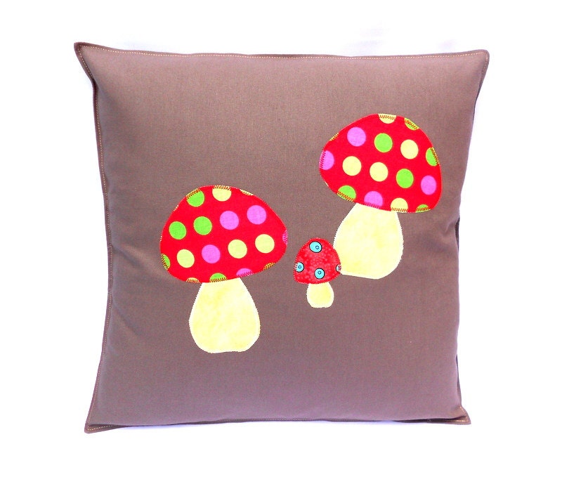 Coussin Champignon, Housse Coussin Marron, Applique Oreiller Coton Brun, Applique, Jetable, Champign