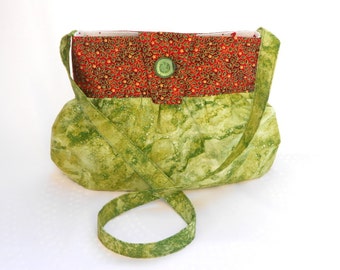 Green fabric handbag, womens shoulder bag, handmade green tote, gathered bag, ladies medium purse, green shoulder bag