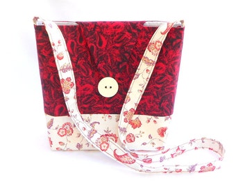 Red shoulder bag, fabric handbag, medium size tote, womens handbag, handmade handbag, inner zip pocket