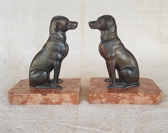 vintage Français années 1930 Patiné Zamac Dog Bookends Home Decor Français Décor Art Déco Sculpture Jamar