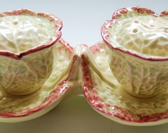 Vintage French Silea Cabbage Leaves Salt & Pepper Condiment Set Table Kitchen Decor