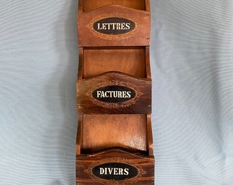 Vintage French Wood Wall Mounted Letters, Keys Holder Kitchen Decor Storage Rustic