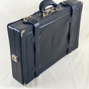 Fabulous Black Leather CARTIER Expandable Vintage Suitcase 1980s Luggage with Keys