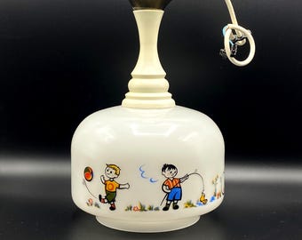 Vintage 1960s Children's Pendant Light – Retro Glass Ceiling Lamp with Playful Children's Illustration