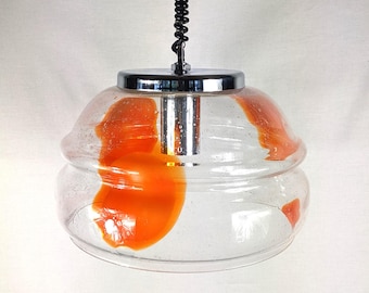 1970s Clear Glass Pendant Ceiling Light with Orange Accents – Vintage Lighting