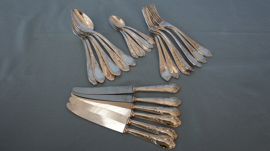Set of 6 French Silver Plate & Stainless Steel Knives Forks Etsy