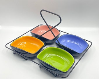 French Mid Century Aperitif 1950s Serving Dishes – Colorful Ceramics Snack Bowls