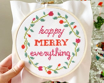 Happy Merry Everything Cross Stitch Pattern