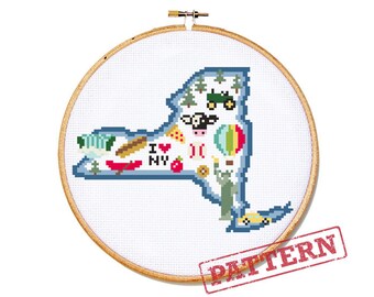 New York State Map Cross Stitch Pattern