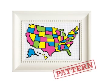 Mapa dos Estados Unidos para colorir em padrão de ponto cruz