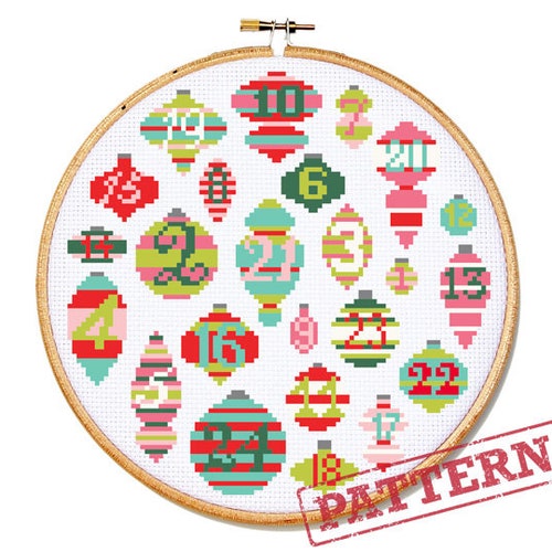 Advent Calendar Cross Stitch Pattern Modern Christmas Etsy