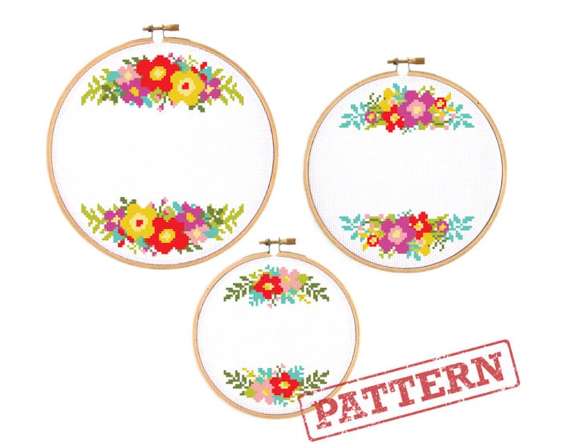 Download 18 Pdf Patterns Including 6 Sets In 3 Sizes Each Floral Border Cross Stitch Pattern Bundle Cross Stitch Sewing Needlecraft