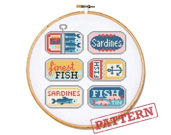 Sardines Fish Tins Cross Stitch Pattern PDF