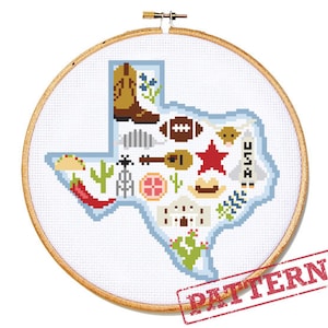 Texas State Map Cross Stitch Pattern