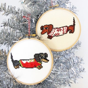 Dachshunds in Christmas Sweaters Weiner Dog Cross Stitch Pattern