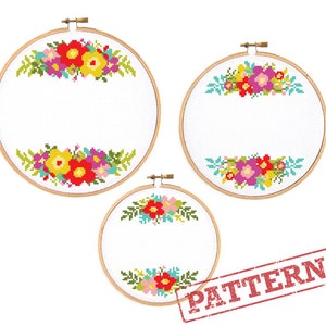 Floral Ornaments Cross Stitch Patterns - Set of 3 Flower Wreath Border Cross Stitch Patterns