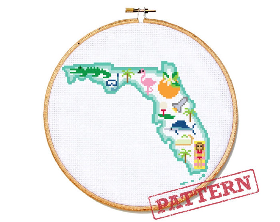 Florida State Map Cross Stitch Pattern - Etsy
