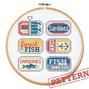 Sardines Fish Tins Cross Stitch Pattern PDF