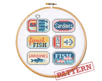 Sardines Fish Tins Cross Stitch Pattern PDF