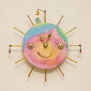 Smile Wall Clock (One of a Kind) — Sunset Cheeks and Sunset-Coordinated Earrings