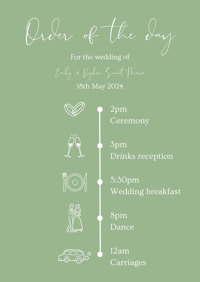 Order of the Day Template for Wedding Etsy