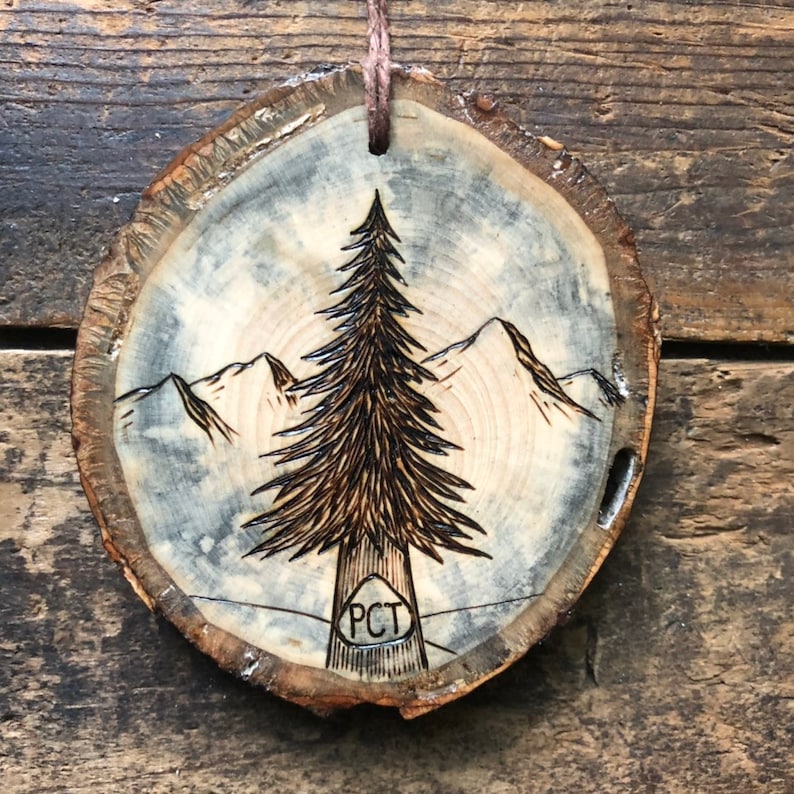 Pacific Crest Trail Wood Burned Pine Tree Mountain Scene Wood Slice ...