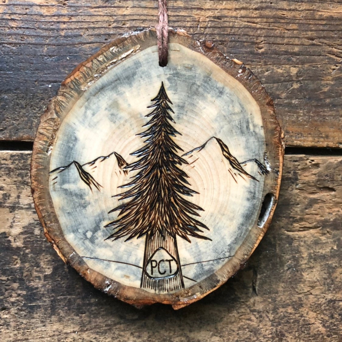 Pacific Crest Trail Wood Burned Pine Tree Mountain Scene Wood Slice ...