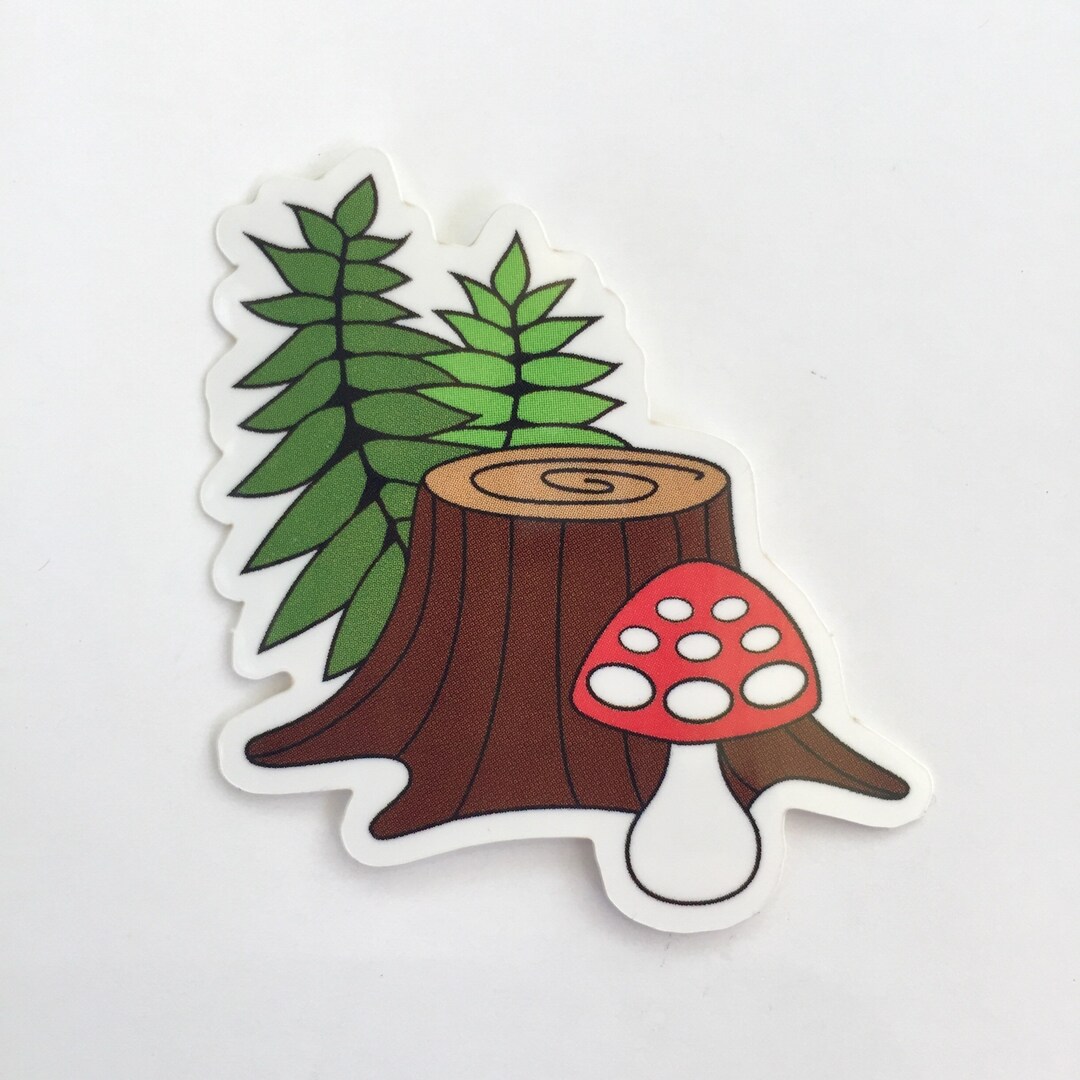Stump Sticker Forest Floor Vinyl Sticker: Tree Stump, Ferns & Mushroom (2x2
