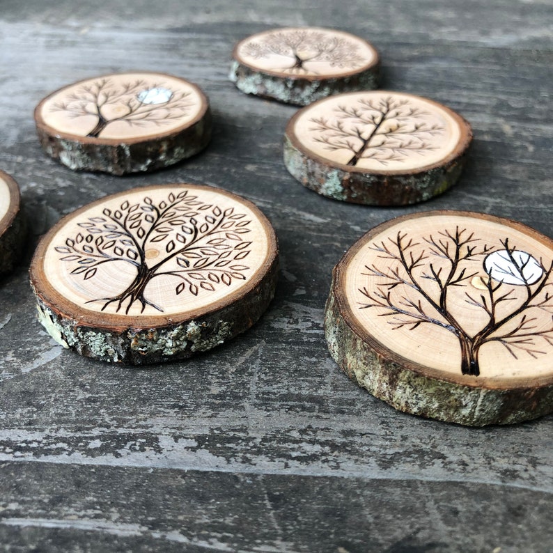 Wood Burned Tree Wood Slice Magnet. Wood Slice Magnet Handmade by ...
