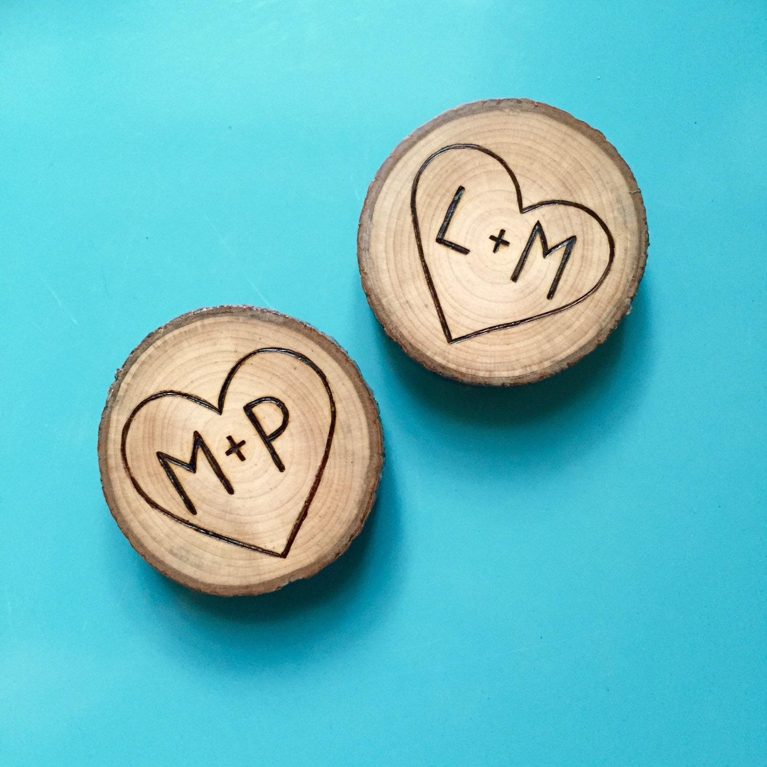 Handmade Custom Wood Slice Magnet. Personalized Wood Burned Heart ...