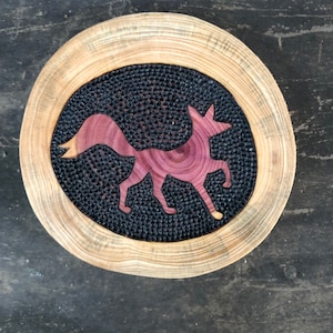 Fox ornament. Rustic Wood Slice Ornament with wood burned  fox silhouette. Paw prints on ornament back. Handmade by Forage Workshop