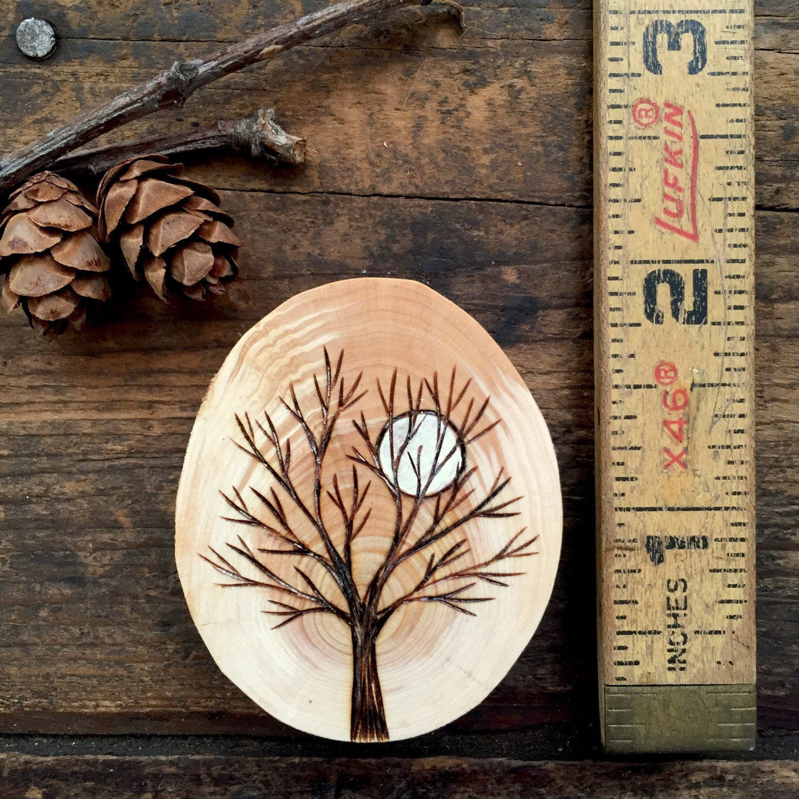 Wood Burned Tree With Full Moon Wood Slice Magnet. Forest Magic ...