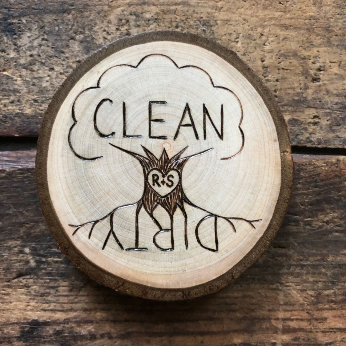 Rustic Wood Burned Clean Dirty Kitchen Dishwasher Magnet With Tree of ...