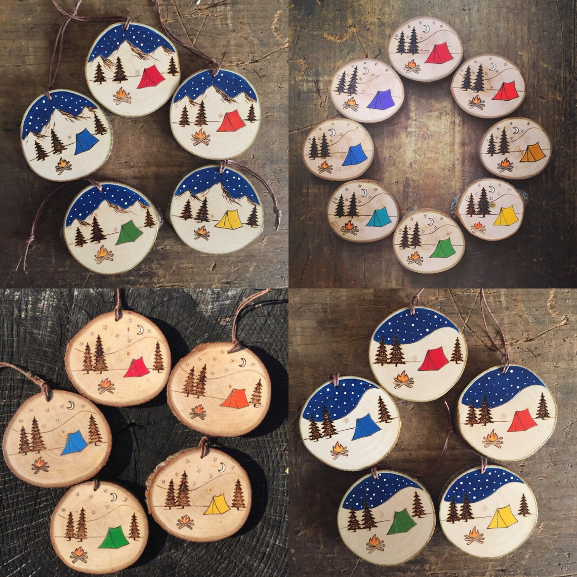 Desert Camping Scene Ornament or Magnet. Rustic Wood Burned and Painted ...