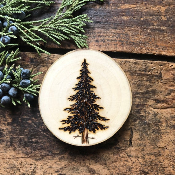 Wood Burned Pine Tree Wood Slice Magnet. Handmade by Forage - Etsy