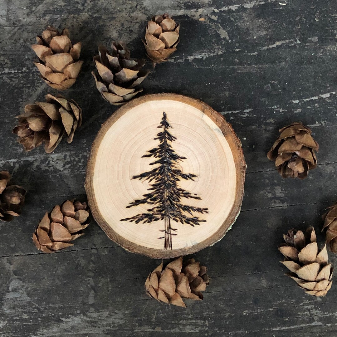Wood Burned Cedar Tree Wood Slice Magnet. Handmade by Forage Workshop ...