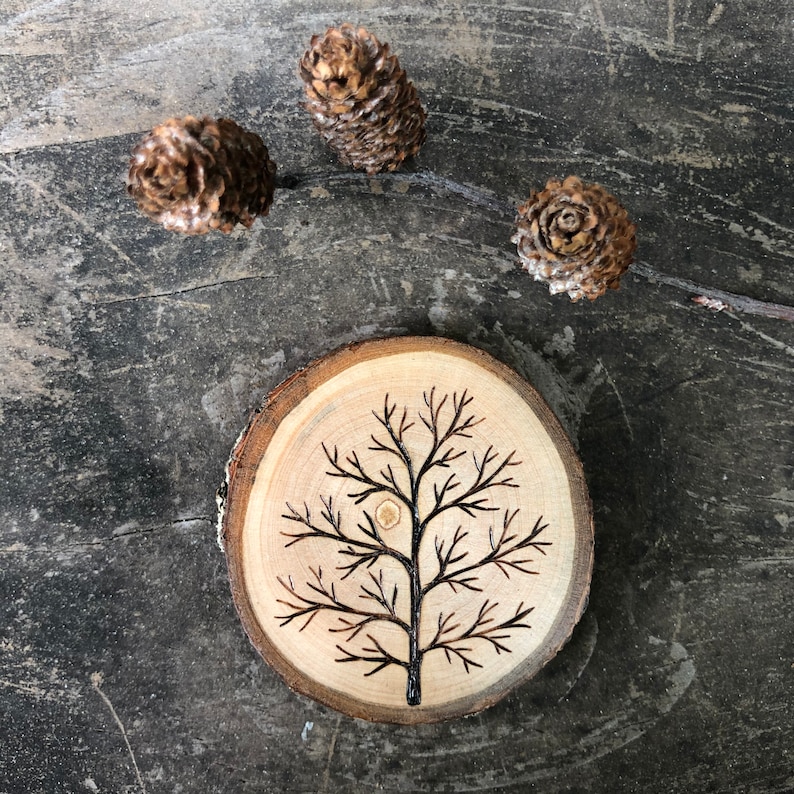 Wood Burned Tree Wood Slice Magnet. Wood Slice Magnet Handmade by ...