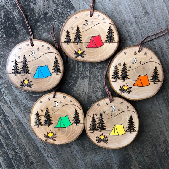 Camp Scene Ornament. Wood Slice Ornament With Wood Burned - Etsy