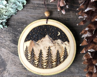 Custom Midnight mountain scene for Ariel. Handmade by Forage Workshop