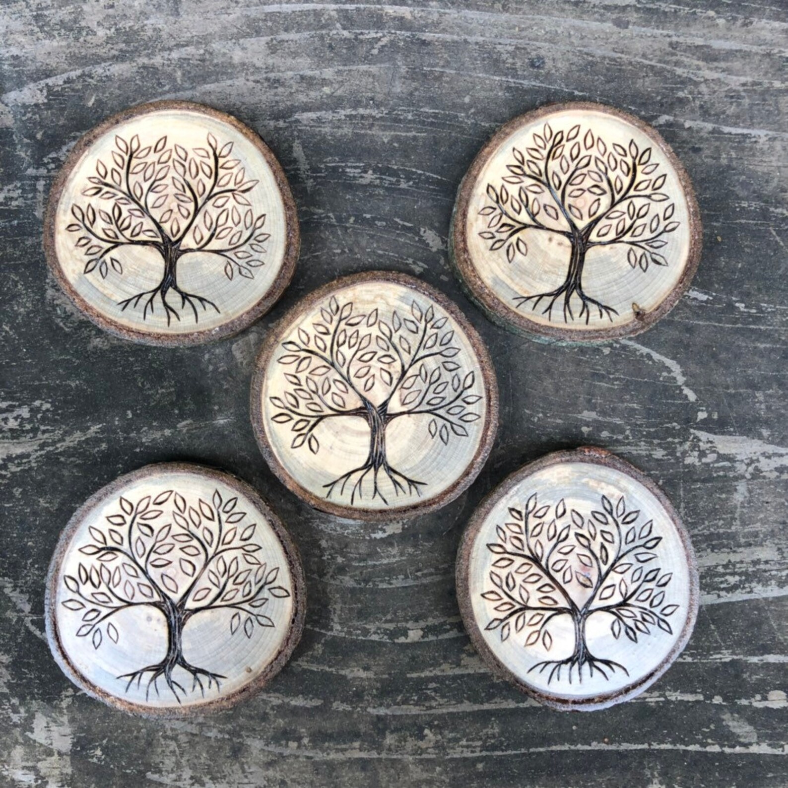Wood burned tree of life wood slice magnet. Handmade by Forage | Etsy