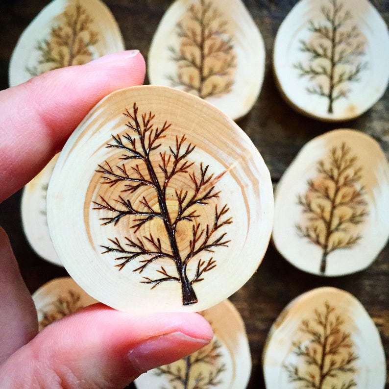 Wood Burned Tree Wood Slice Magnet. Wood Slice Magnet Handmade - Etsy