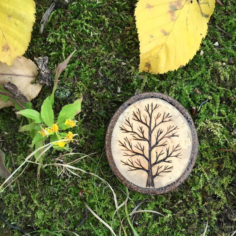 Wood Burned Tree Wood Slice Magnet. Wood Slice Magnet Handmade by ...