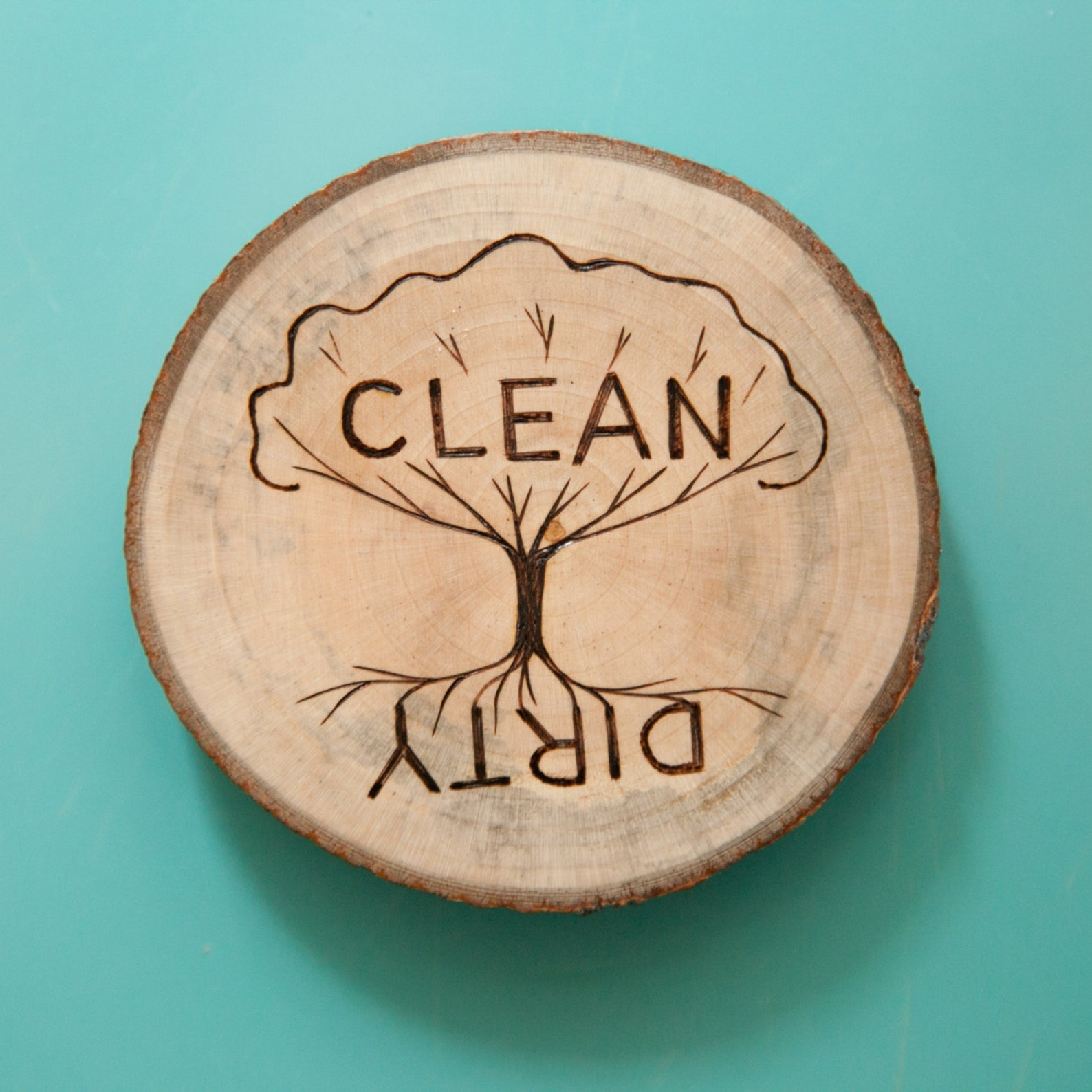 Rustic Wood Burned Clean Dirty Kitchen Dishwasher Magnet With Tree of ...
