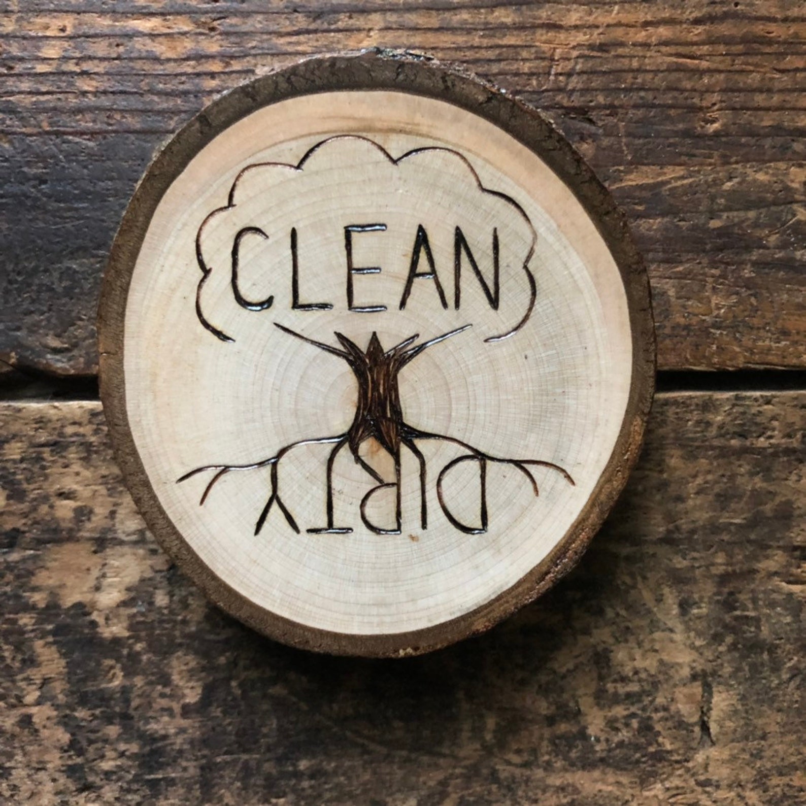 Rustic Wood Burned Clean Dirty Kitchen Dishwasher Magnet With Tree of ...