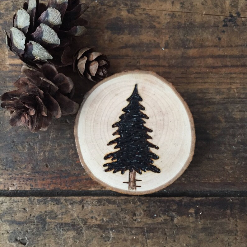 Wood Burned Pine Tree Wood Slice Magnet. Handmade by Forage Workshop ...
