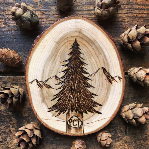 Pacific Crest Trail Wood Burned Pine Tree Mountain Scene - Etsy