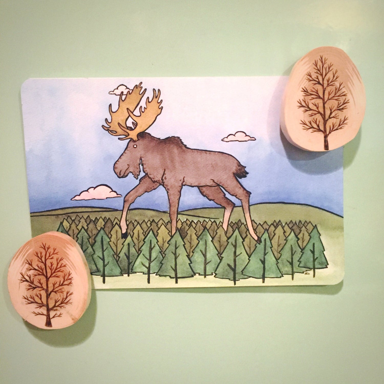 Wood Burned Tree Wood Slice Magnet. Wood Slice Magnet Handmade by ...