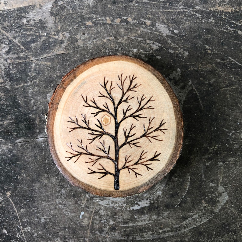 Wood Burned Tree Wood Slice Magnet. Wood Slice Magnet Handmade by ...