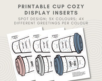 Printable Cup Cozy Gift Card,  Coffee Sleeve Display Label for handmade cup holders, print at home, digital pdf file